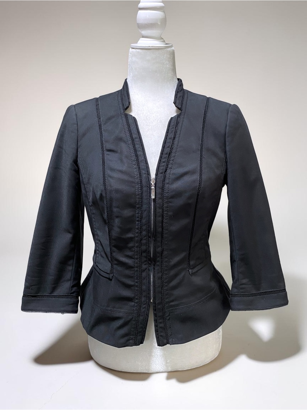 White House Black Market Perfect Form Zip Blazer 3/4 Sleeve Stretch Jacket Sz 6